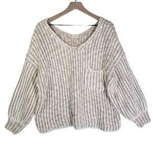 POL Chunky Knit Oversized Sweater S Tan Ivory V-Neck Slouchy